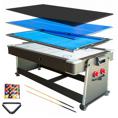 4-in-1 multifunctionele speeltafel - Thunder Crush 7FT - Pool / airhockey / pingpong / eettafel - 203 x 112 x 82 cm