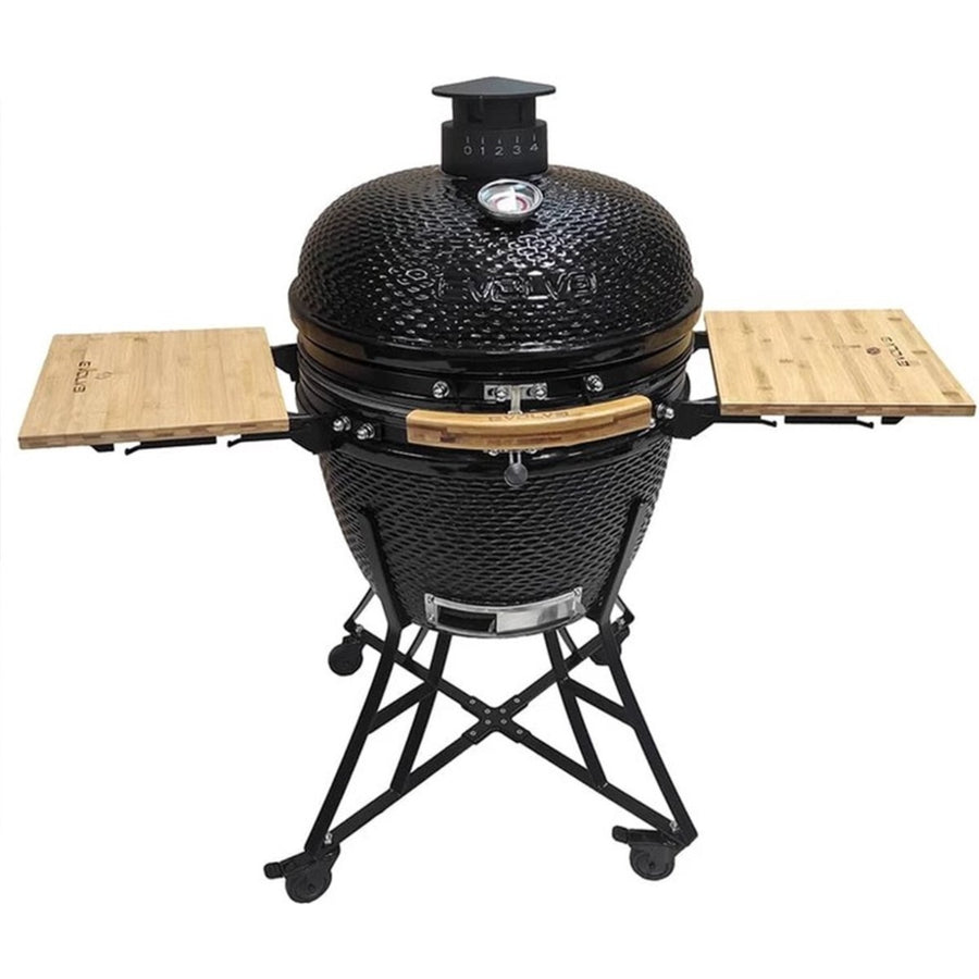 Kamado Barbecue XXL – Evolve Advanced 61 cm – inklusive Zubehör – Tische mit Holzplatte