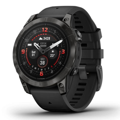 Garmin Epix Pro (G2) 47 mm et 51 mm Sapphire Edition - Titane DLC gris carbone avec bracelet en silicone noir - Montre multisport et extérieur haut de gamme