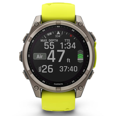 Garmin Fenix ​​​​8 Sapphire Solar - 47 mm &amp; 51 mm - Titane avec bracelet en silicone Amp Yellow/graphite - Montre multisport premium