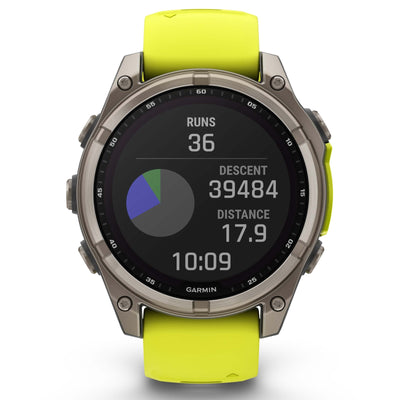 Garmin Fenix ​​​​8 Sapphire Solar – 47 mm &amp; 51 mm – Titan mit Amp-Gelb/Graphit-Silikonarmband – Premium-Multisportuhr