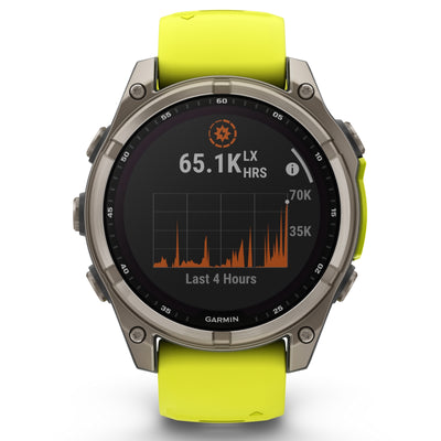 Garmin Fenix ​​​​8 Sapphire Solar - 47 mm &amp; 51 mm - Titane avec bracelet en silicone Amp Yellow/graphite - Montre multisport premium