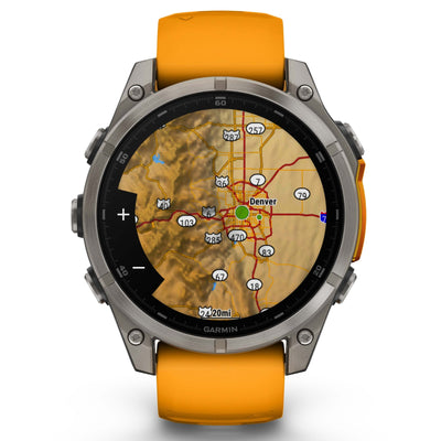 Garmin Fenix 8 Sapphire - 47 mm & 51 mm / AMOLED - Titanium met Spark orange siliconen band - Premium multisport horloge