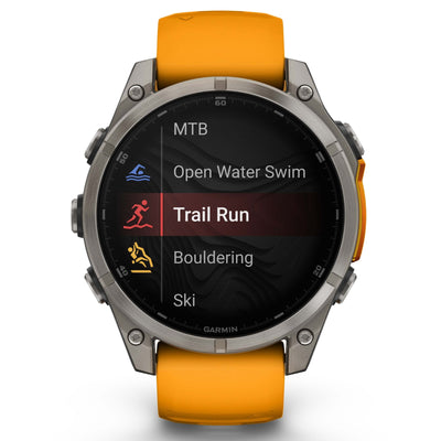 Garmin Fenix 8 Sapphire - 47 mm & 51 mm / AMOLED - Titanium met Spark orange siliconen band - Premium multisport horloge