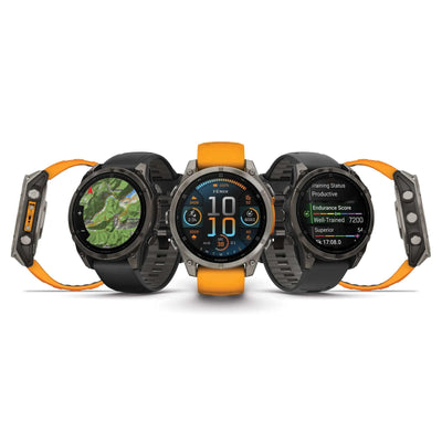 Garmin Fenix 8 Sapphire - 47 mm & 51 mm / AMOLED - Titanium met Spark orange siliconen band - Premium multisport horloge