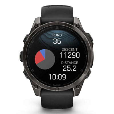 Garmin Fenix ​​​​8 Sapphire – 47 mm / AMOLED – Carbongraues DLC-Titan mit schwarzem Silikonarmband – Premium-Multisportuhr