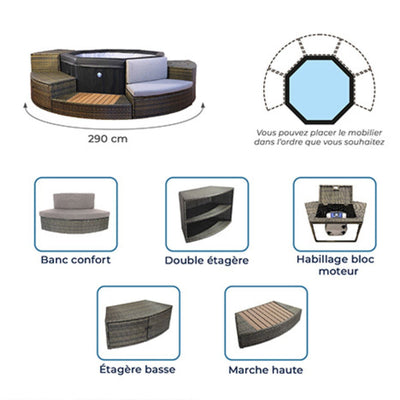 NetSpa Octopus Aufputz-Whirlpool mit Möbelset für 5/6 Personen