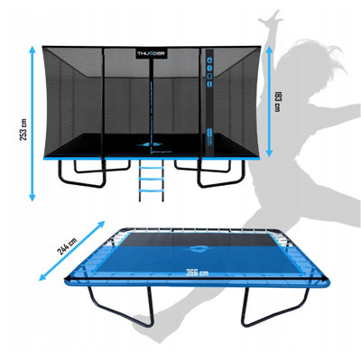 Thunder Rectangle opbouw trampoline vierkant (244x366 cm) met net - blauw