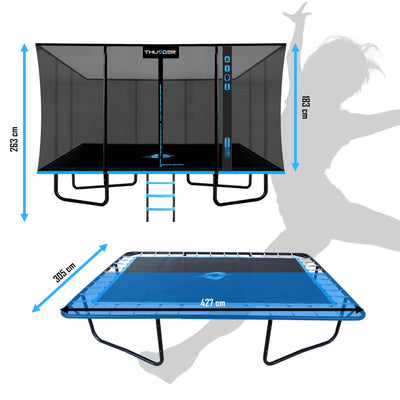 Thunder Rectangle opbouw trampoline vierkant (305x427cm) met net - blauw