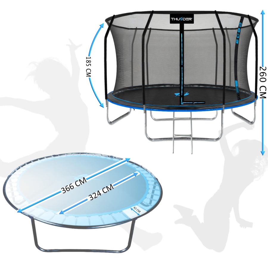 Thunder Deluxe opbouw trampoline rond (Ø366 cm) met net - blauw