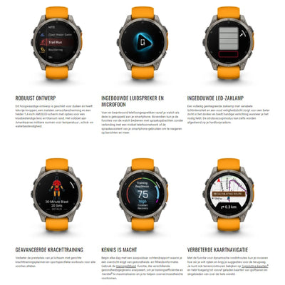 Garmin Fenix 8 Sapphire - 47 mm & 51 mm / AMOLED - Titanium met Spark orange siliconen band - Premium multisport horloge