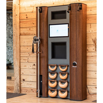 NOHRD Compact Wall Walnut – Trainingsstation mit interaktivem Touchscreen, SlimBeam, SkiErg und SwingBells – Walnut