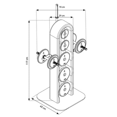 NOHRD Weight Plate Tower All Black - Ensemble avec haltères et haltères Gungnir - Chêne teinté noir