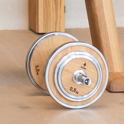 NOHRD Weight Plate Tower Eiken - Set met Gungnir Dumbbells & Barbell - Eikenhout