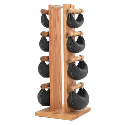 NOHRD SwingBell Tower Set Oak – Kettlebells mit Aufbewahrungsständer – Eichenholz und Leder