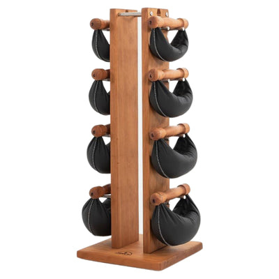 NOHRD SwingBell Toren Set Kersen - kettlebells met opslagrek - Kersenhout en leer