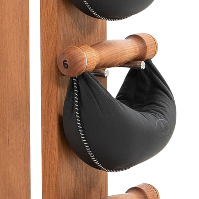 NOHRD SwingBell Tower Set Cherries - kettlebells avec support de rangement - Bois de cerisier et cuir