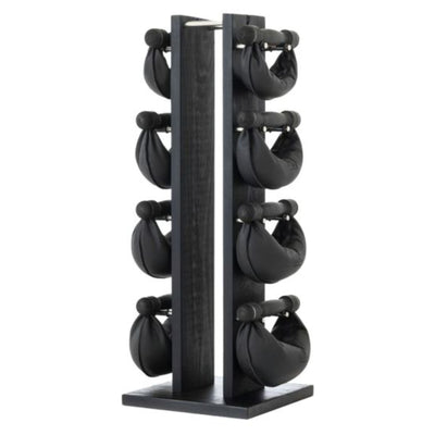 NOHRD SwingBell Toren Set Zwart - kettlebells met opslagrek - Gebeitst eikenhout en leer