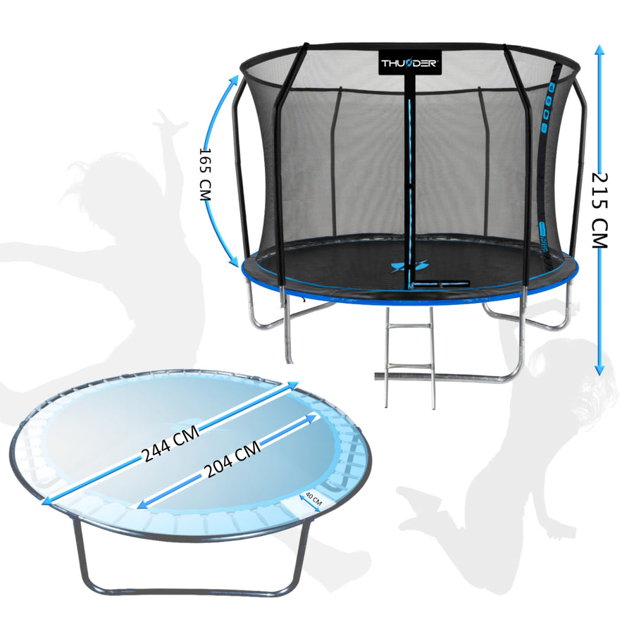 Thunder Deluxe opbouw trampoline rond (Ø244 cm) met net - blauw